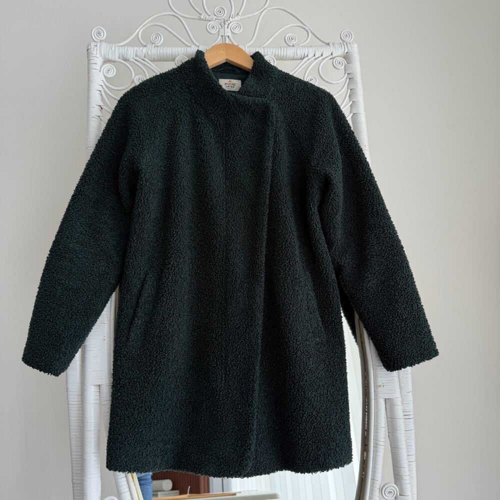 Marine Layer Stephanie Cocoon Coat Womens XS Green Zip Teddy Sherpa Pile Luxury